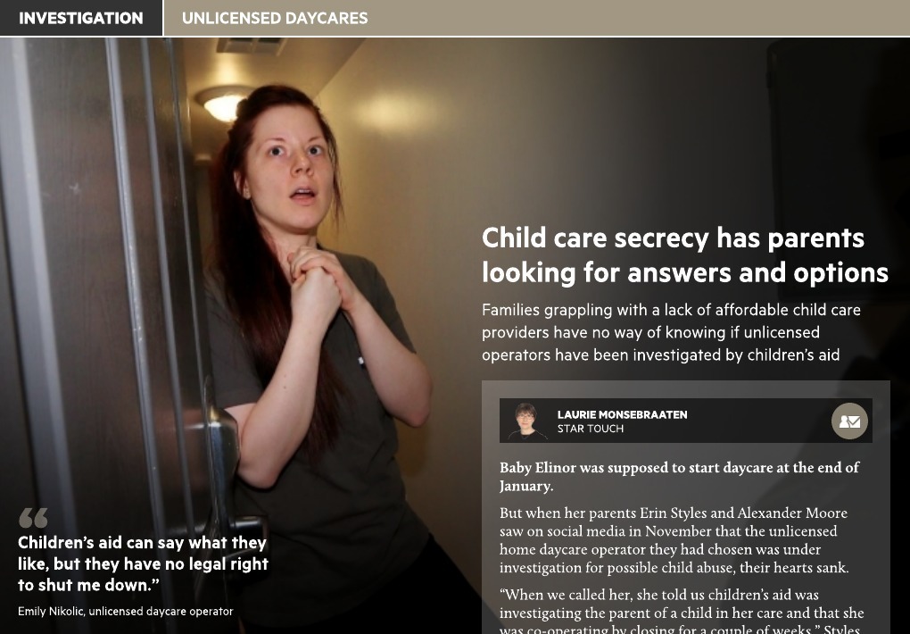 Toronto Star: Unlicensed Child Care