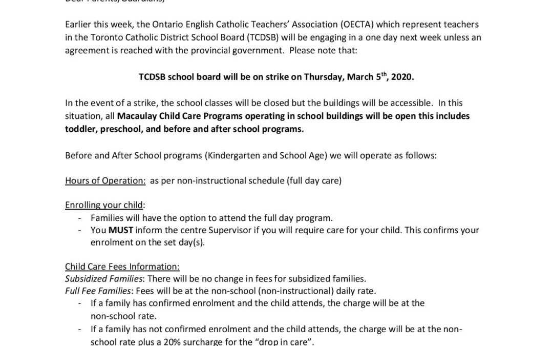 ETFO and OECTA Strike Action (UPDATE* March 5, 2020)